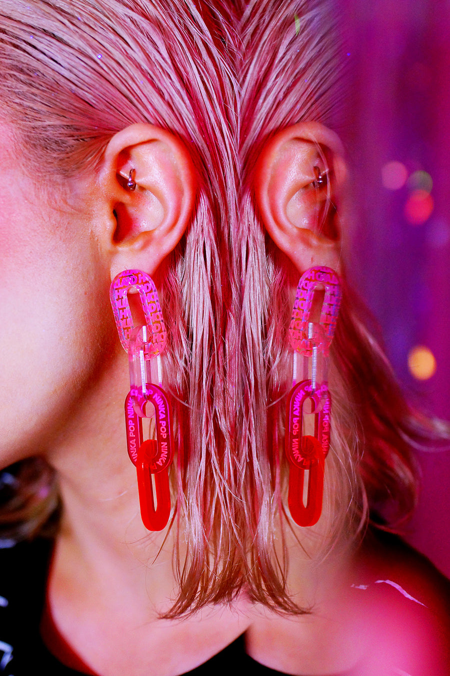 Pink and red lucid chain earrings