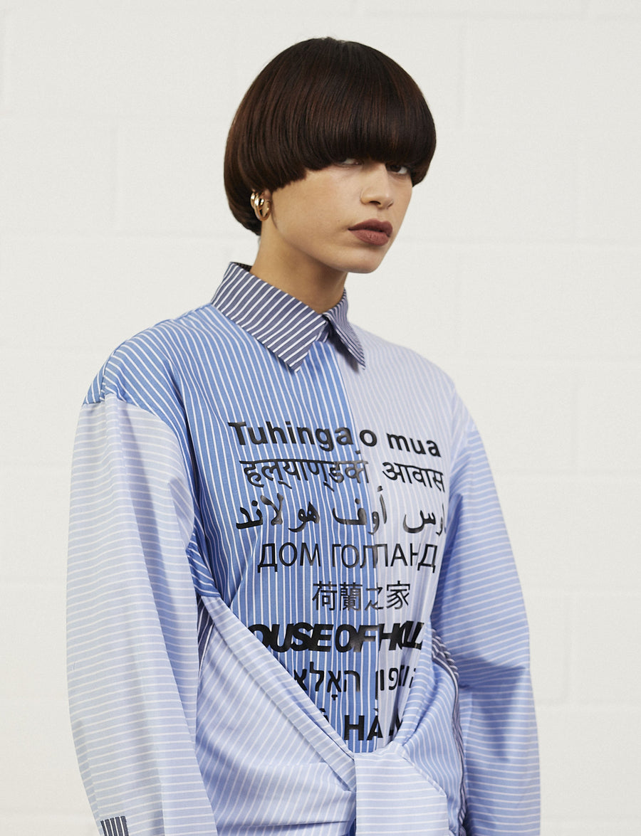 Blue Multi-Lingual Stripe Shirt