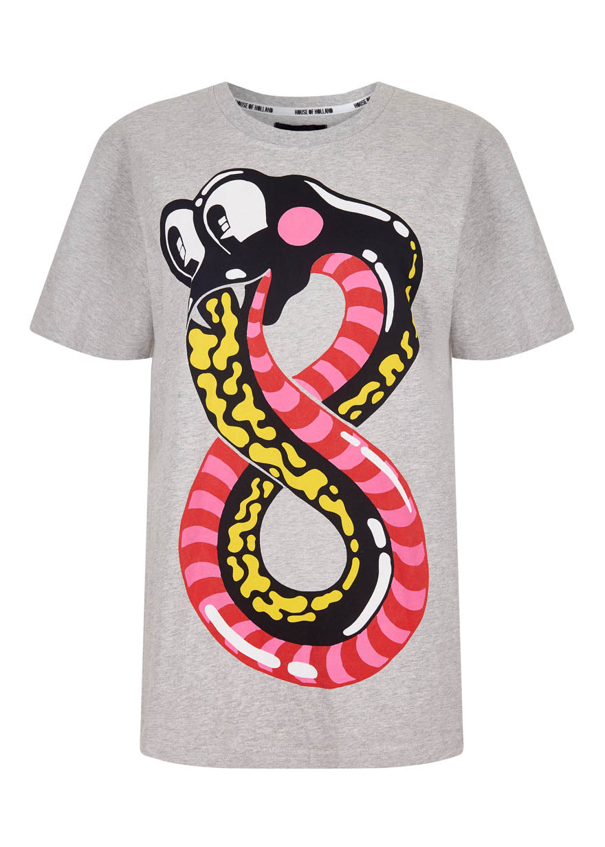 @hattiestewart 'Snake' Grey Graphic Tee by House of Holland