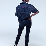 House of Holland logo back shirt in black with pink embroidery