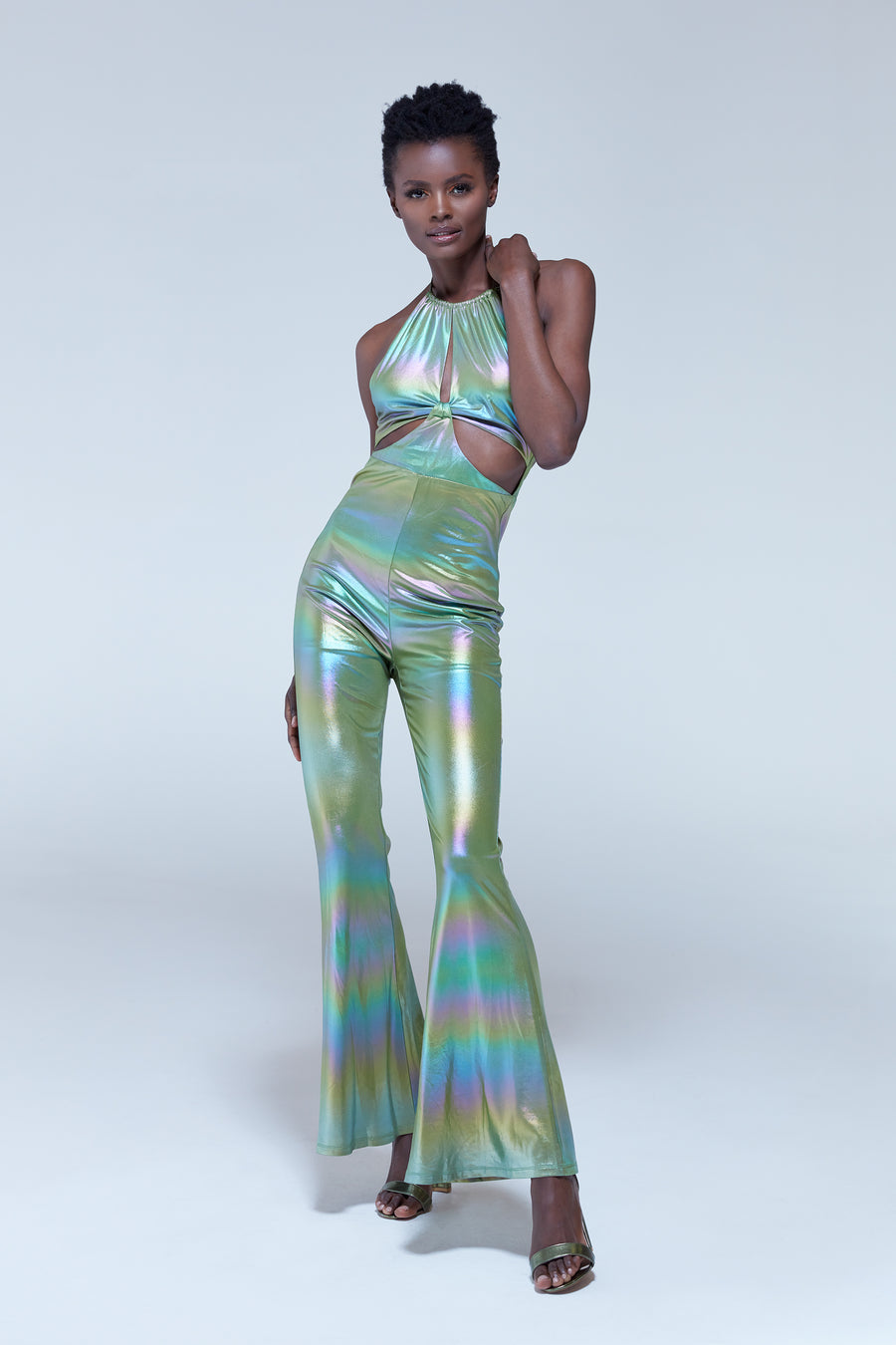 House of Holland cut out halter-neck jumpsuit in green