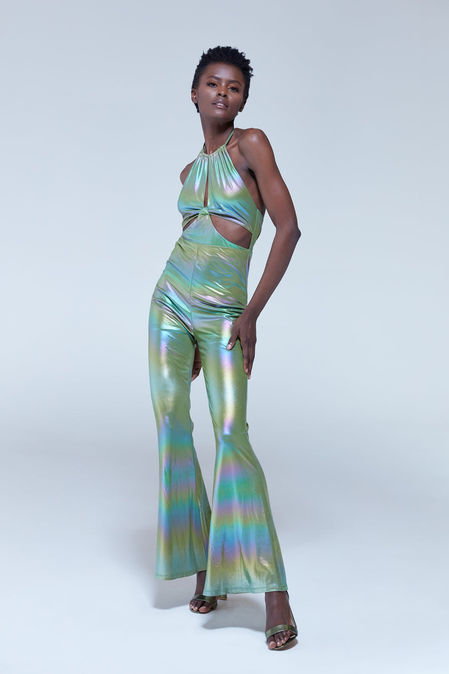 House of Holland cut out halter-neck jumpsuit in green