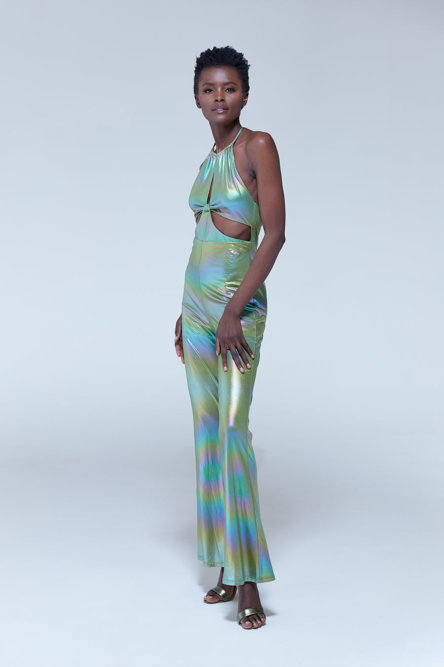 House of Holland cut out halter-neck jumpsuit in green