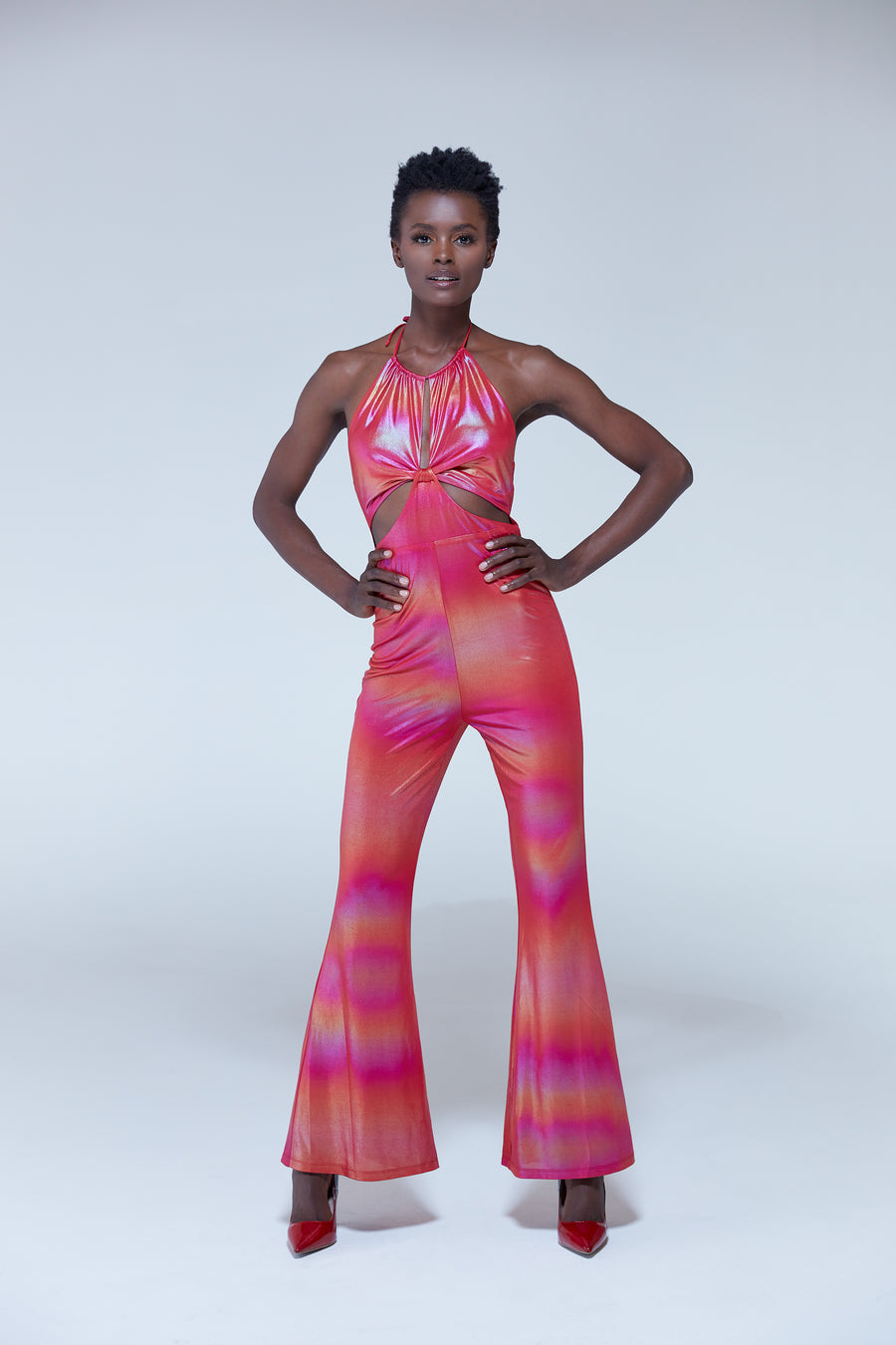 House of Holland cut out halter-neck jumpsuit in pink
