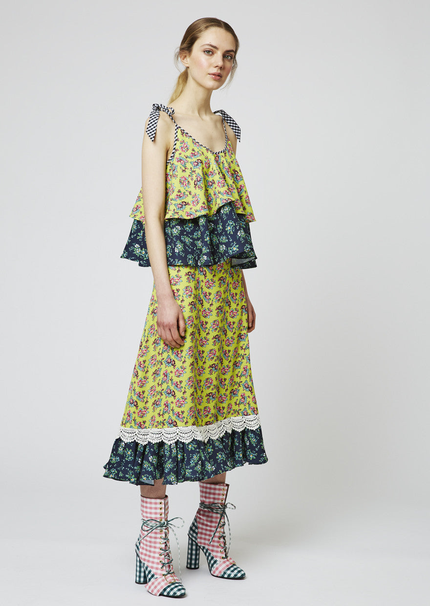 Crepe Ditsy Frill Hem Midi Skirt