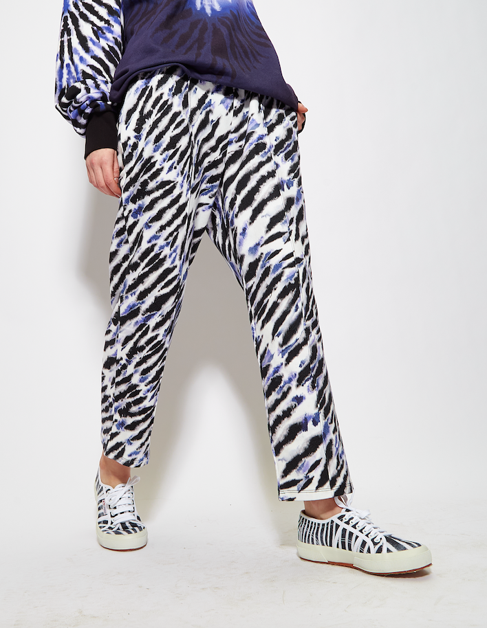House of Holland purple and white tie dye zebra print joggers