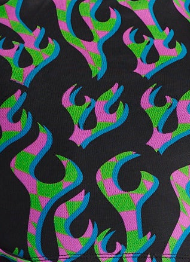 House Of Holland Neon Green And Pink Flame Print Mesh Crop Top With Front Detail