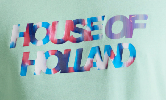 House Of Holland Iridescent Transfer Printed T-shirt in Egg Blue