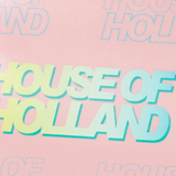 House Of Holland Shoulder Bag In Baby Pink With A Gold Chain Strap And Printed Logo