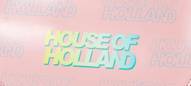 House Of Holland Shoulder Bag In Baby Pink With A Gold Chain Strap And Printed Logo