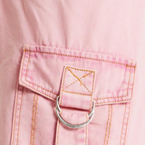 House of Holland Light Pink Pleated Denim Skirt with Studded Embroidered Logo