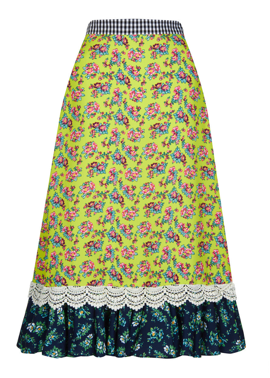 Crepe Ditsy Frill Hem Midi Skirt