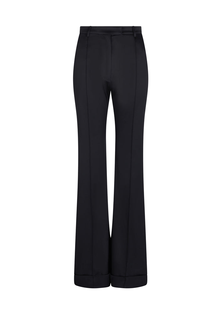 Black Satin Tailored Flared Trouser