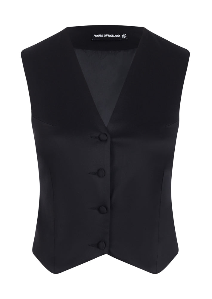 Black Satin Tailored Waistcoat